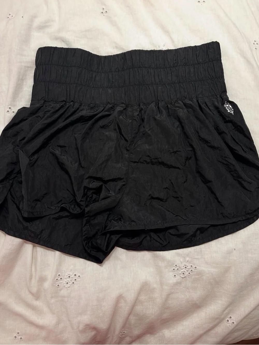 Free People Black Smocked-Waist Athletic Shorts